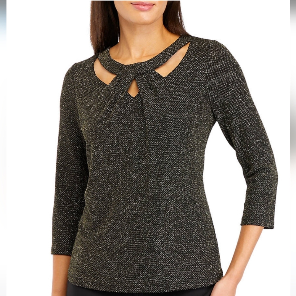 Kasper Twist Neck Knit Metallic Top - Size M